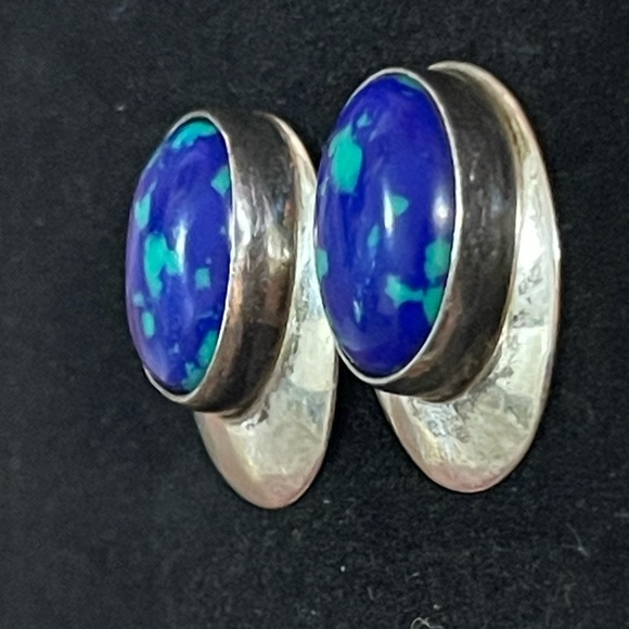 VTG Southwest Sterling Silver Blue Green Azurite Malachite  earrings - Picture 3 of 7